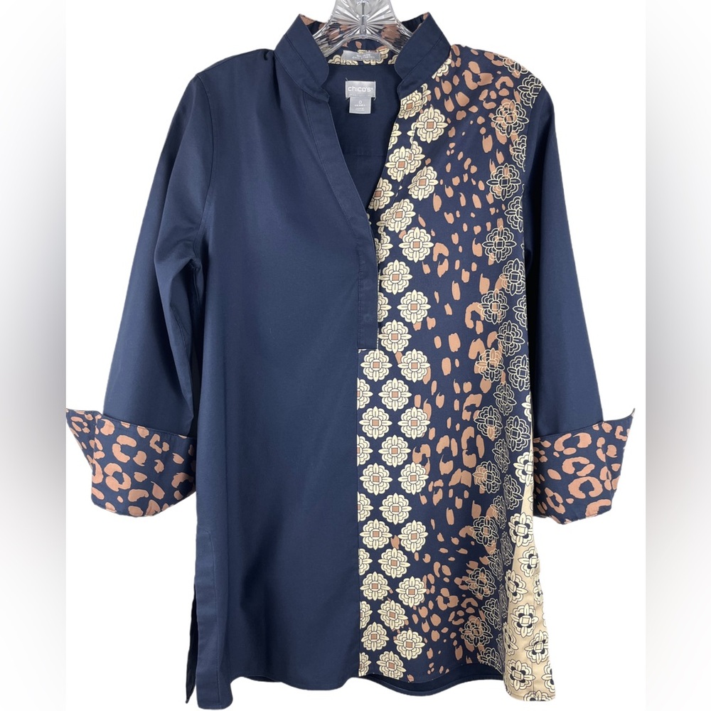 Chico's Navy and floral print Tunic | Size 4-6